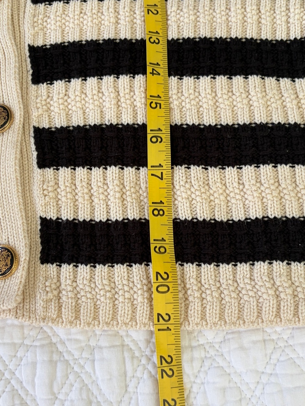 Anthropologie Black and Cream Striped Button-Front Crop Cardigan - Picture 10 of 10